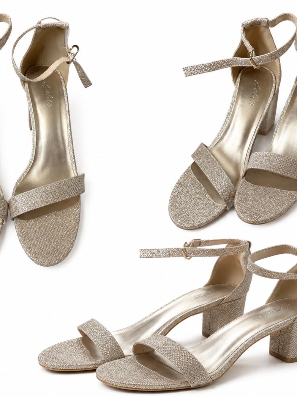 Metallic Gold Ankle-Strap Block Heels